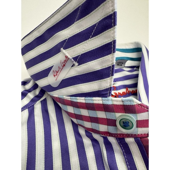 NWT Robert Graham X LANAI Purple Stripe Flip Cuff Trim Fit Shirt MED $188 READ - Picture 5 of 14